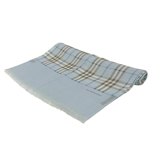 Burberry LONDON - Light Blue Brown Navy Wool Scarf - Picture 1 of 4